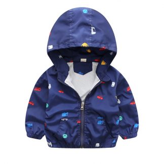 Boy's Cars Pattern Hooded Jacket